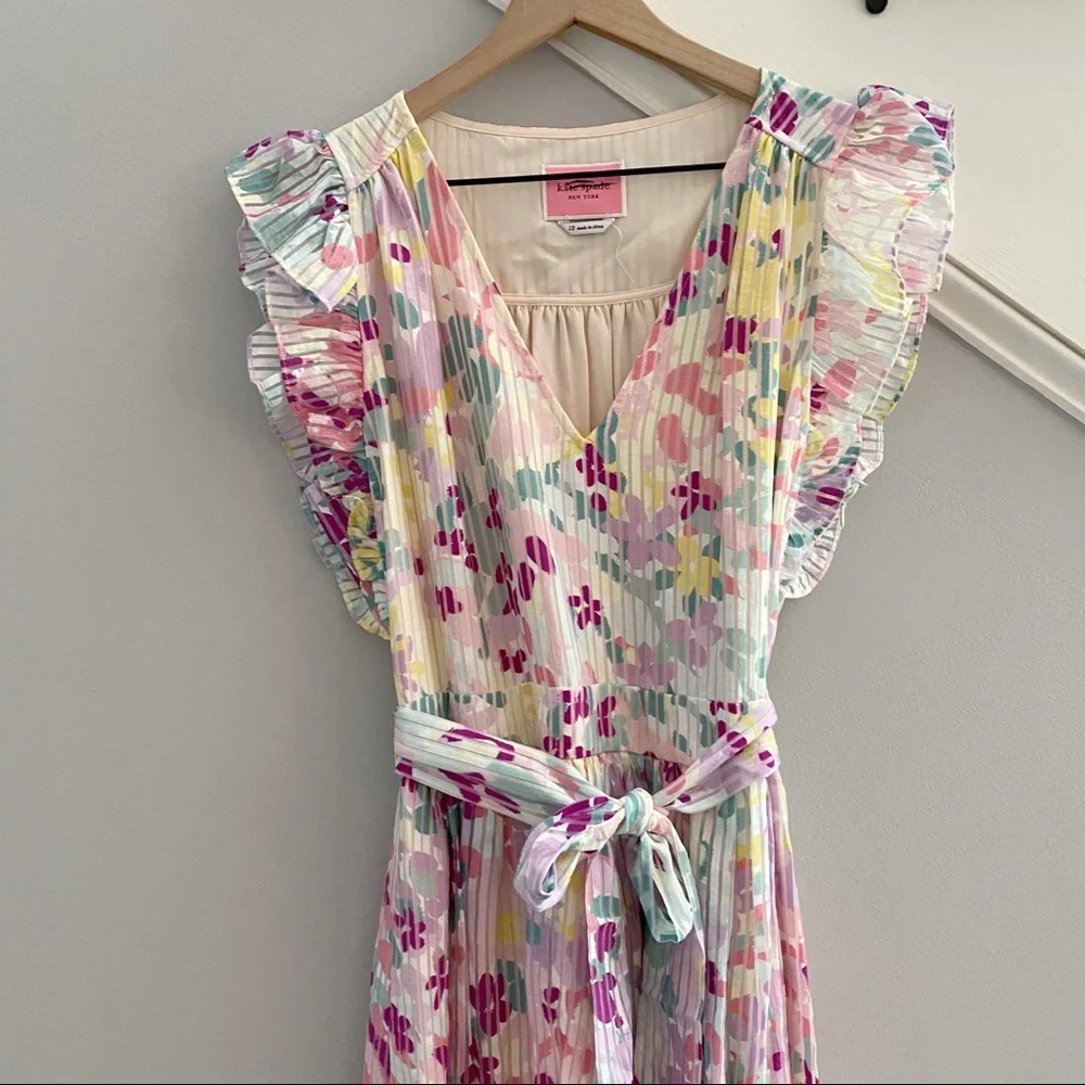 Kate Spade Pastel Floral Ruffle Midi Dress Size 12